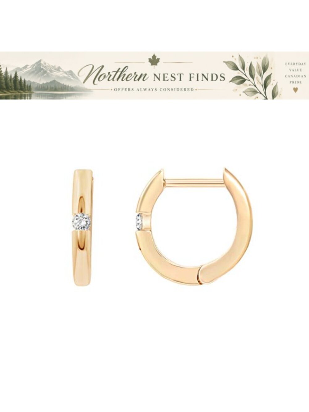 14K Gold Plated Sterling Silver Cubic Zirconia Huggie Hoop Earrings